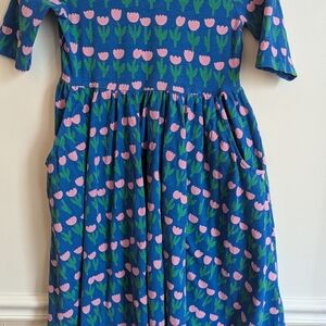 Hanna Andersson Dress Bundle Blue Dress with Pink Yellow Floral Dress